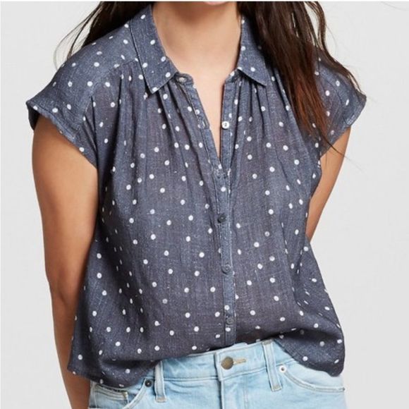 Universal Thread Tops - Universal Thread Gray Blouse w White Polka Dots Size XS
